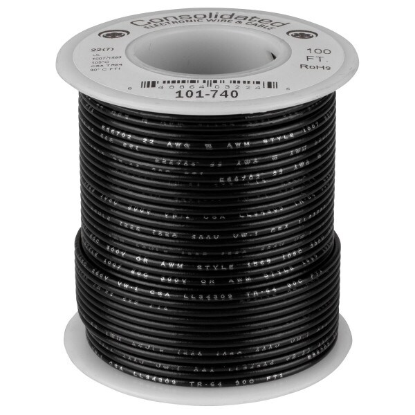 Main product image for Consolidated 22 AWG Black Stranded Hook-Up Wire 101-740